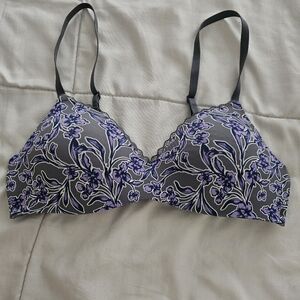 Floral Purple and Gray Women's Bra